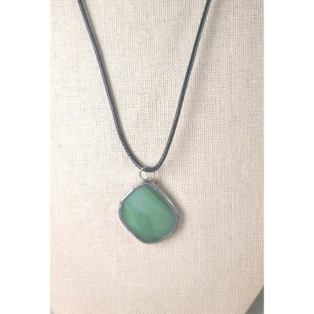 Vintage Glass Green Sea Glass  Sterling Silver  Dangle Pendant Handmade